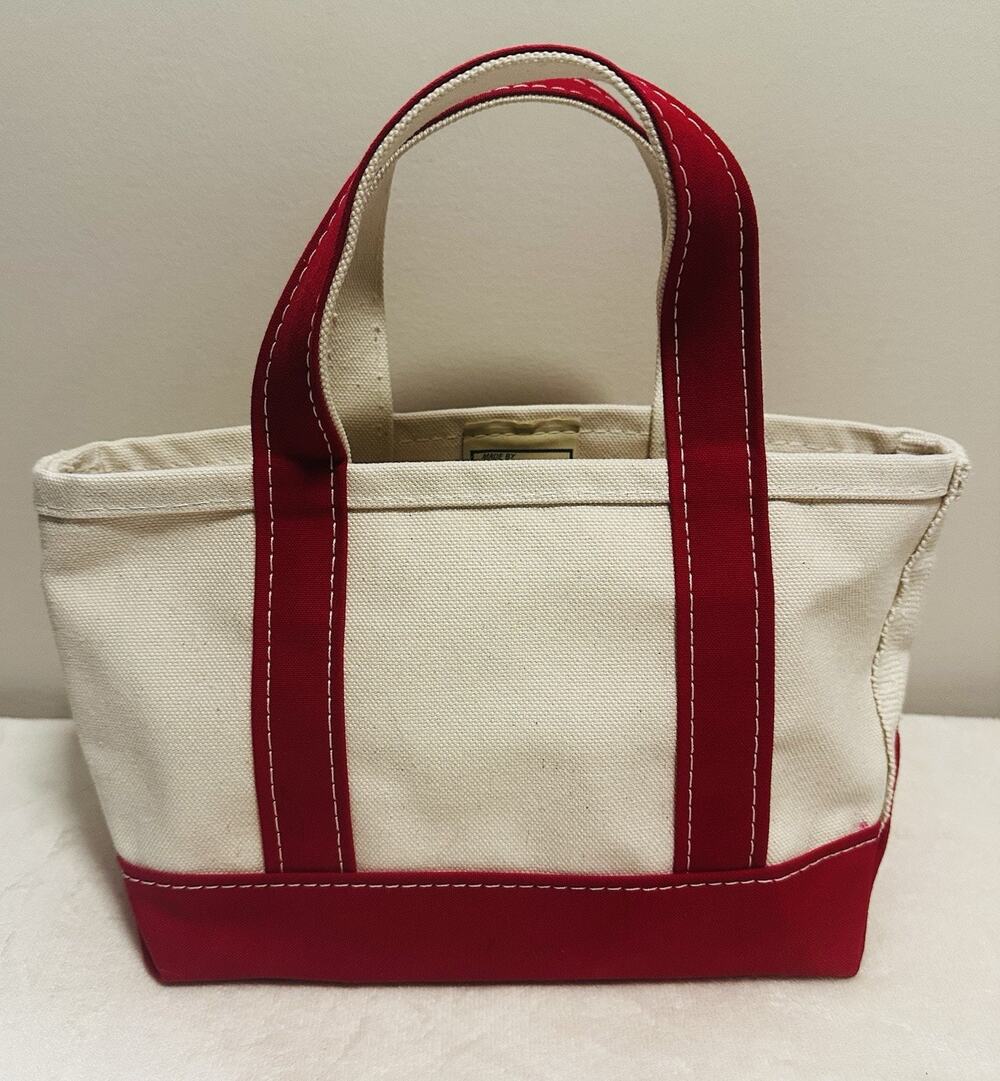 LL Bean Boat And Tote Heavyweight Natural Canvas Red Small 13x9 Made in USA NWOT